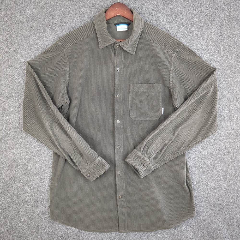 Columbia Mens Large Corduroy Button Down Shirt Olive Green Long Sleeve Hiking L - Picture 2 of 12